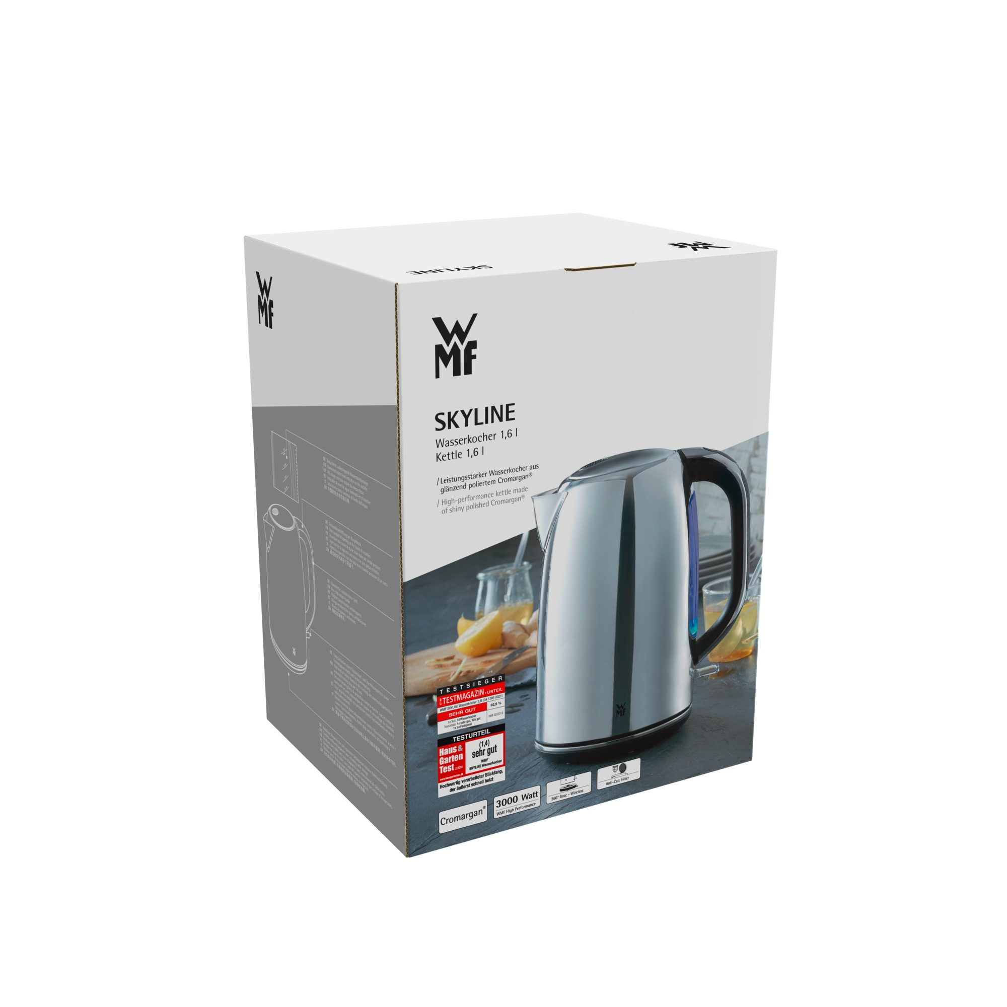 WMF SkyLine 04.1305.0021, 1,6 l, 3000 W, Schwarz, Edelstahl, Wasserstandsanzeige, Überhitzungsschutz, Drahtlos