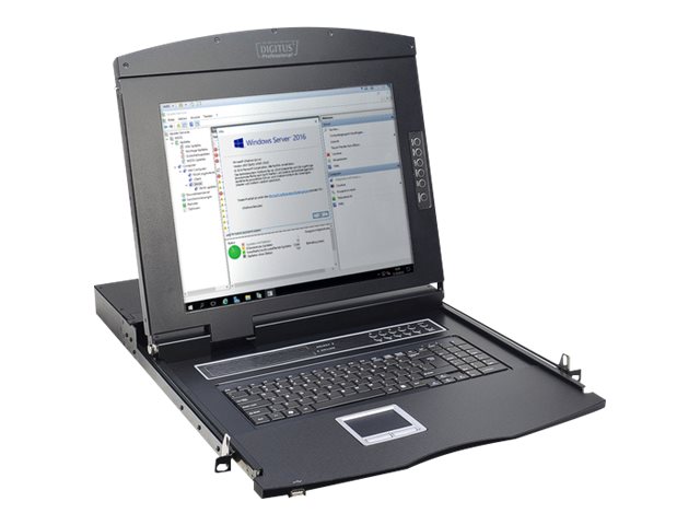 DIGITUS Modulare Konsole mit 17" TFT (43,2cm), 16-Port KVM & Touchpad, UK-Tastatur