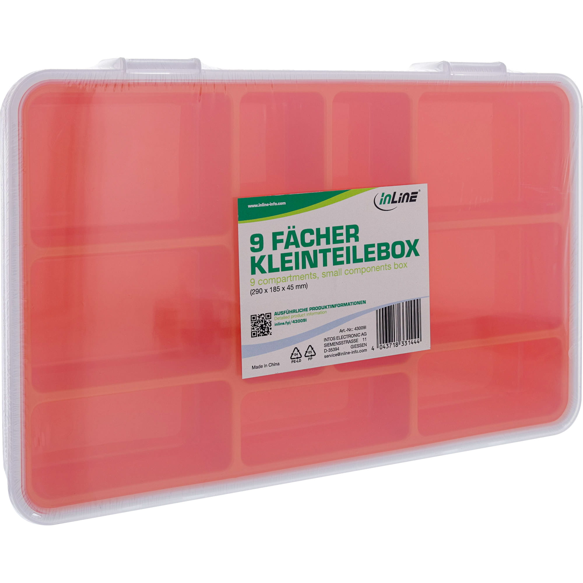 InLine Kleinteilebox - 9 Fächer - Abmessungen: 290x185x45mm - orange