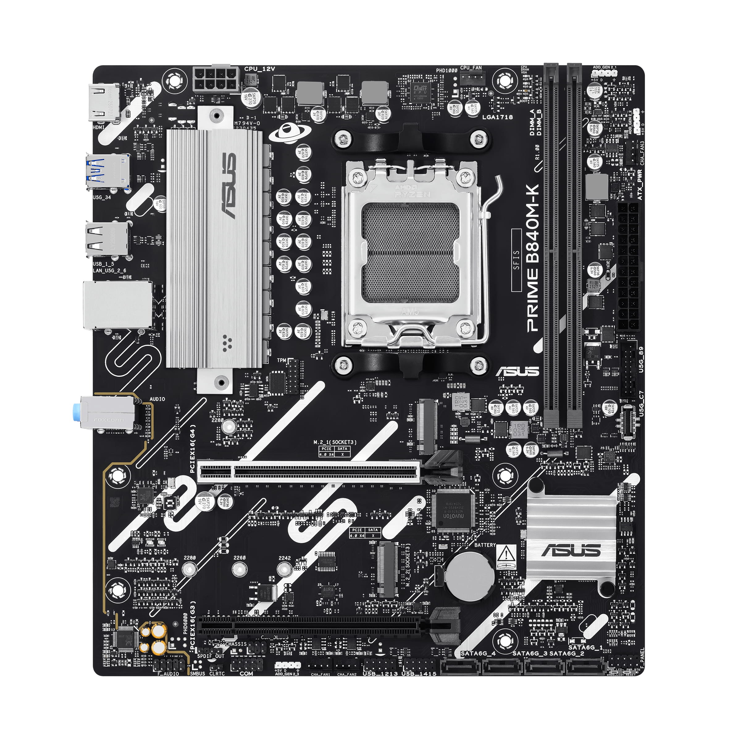 ASUS PRIME B840M-K - Motherboard - micro ATX - Socket AM5 - AMD B840 Chipsatz - USB 3.2 Gen 1, USB-C 3.2 Gen 1 - 2.5 Gigabit LAN - Onboard-Grafik (CPU erforderlich)