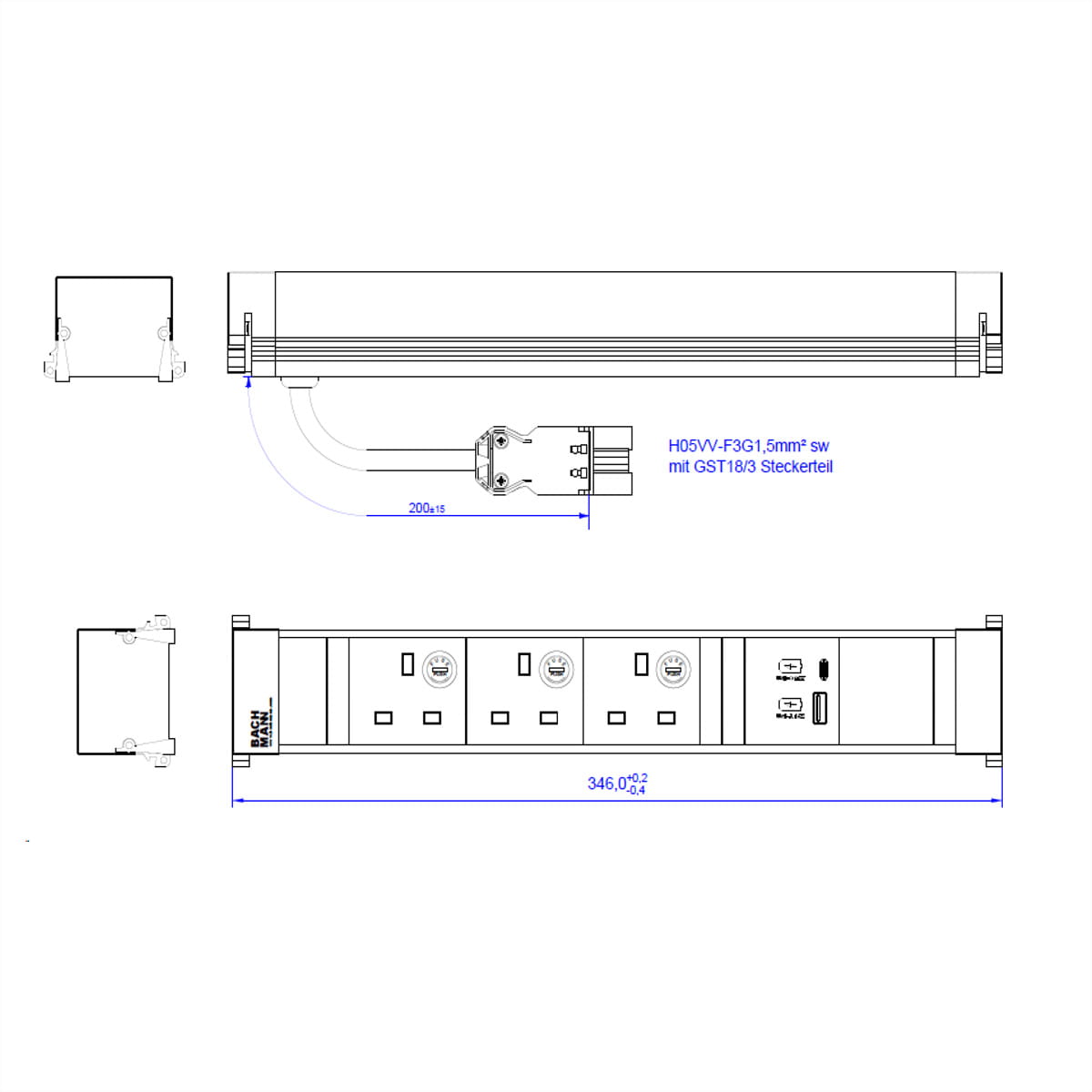 Bachmann POWER FRAME - Steckdosenleiste (Unterputz-Montage)