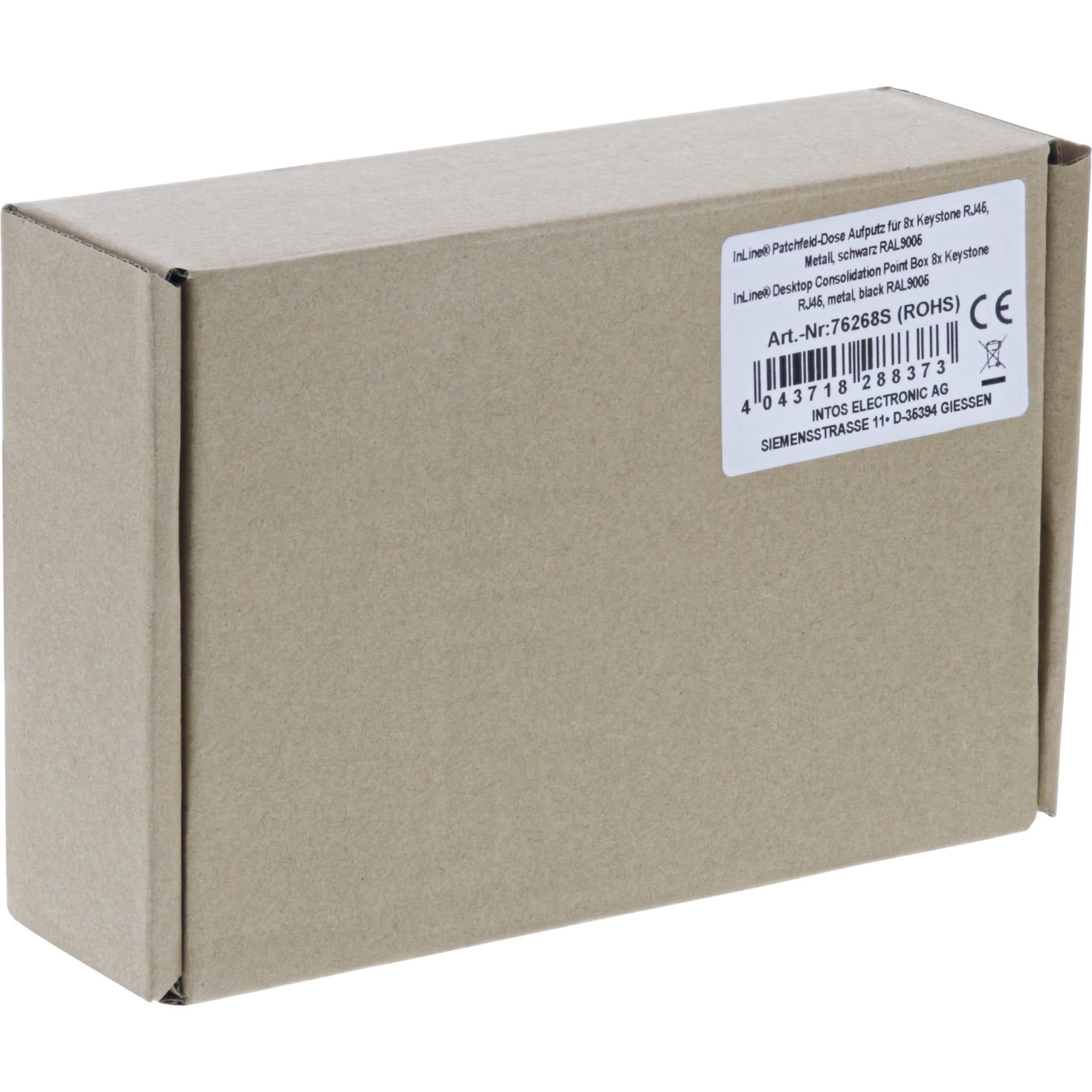 InLine Patchfeld-Dose Aufputz für 8x Keystone RJ45 - Metall - schwarz RAL9005