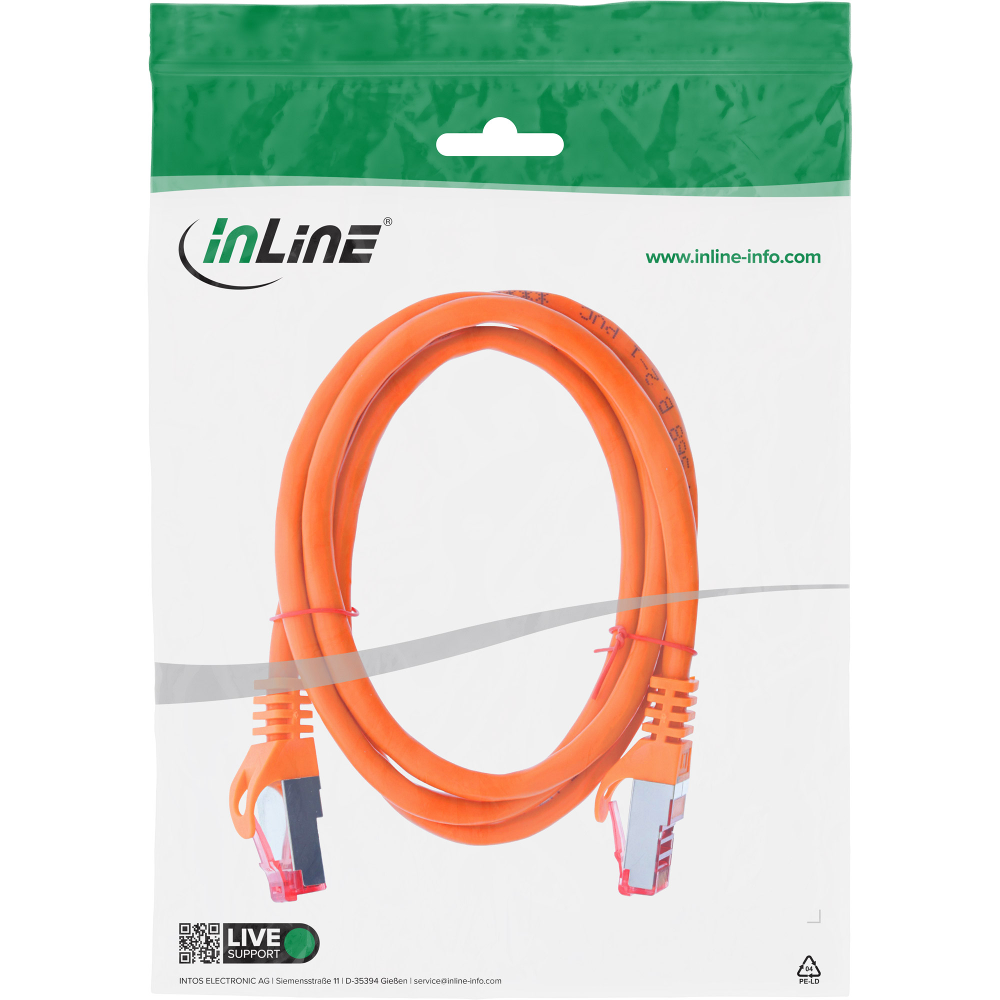 InLine Patchkabel - S/FTP (PiMf) - Cat.6 - 250MHz - PVC - Kupfer - orange - 1m