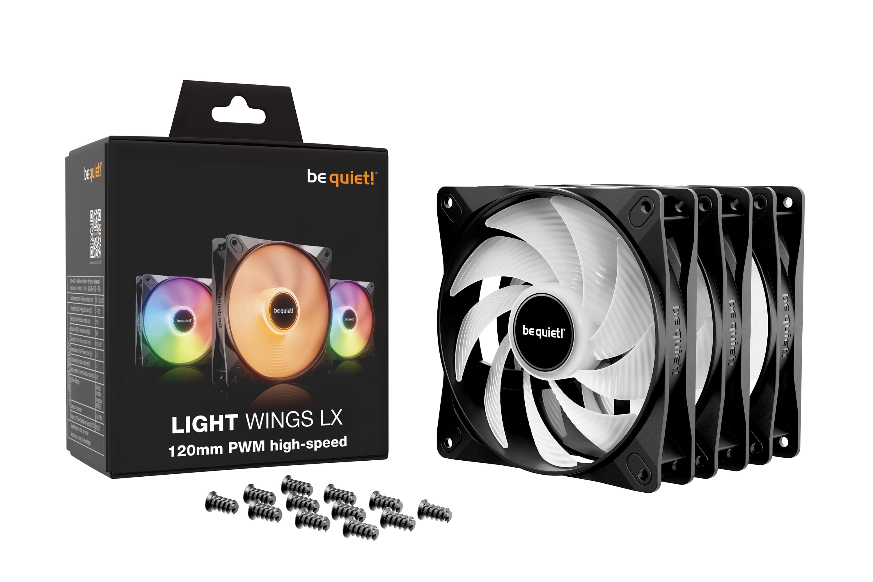 Be Quiet! Light Wings LX - Gehäuselüfter - PWM High-Speed - 120 mm - Schwarz (Packung mit 3)