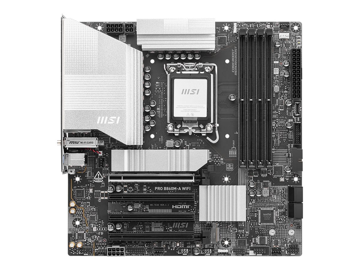 MSI PRO B860M-A WIFI - Motherboard - micro ATX - LGA1851 Sockel - B860 Chipsatz - USB 3.2 Gen 2, USB 3.2 Gen 1 - 5 Gigabit Ethernet, Wi-Fi 7 - Onboard-Grafik (CPU erforderlich)