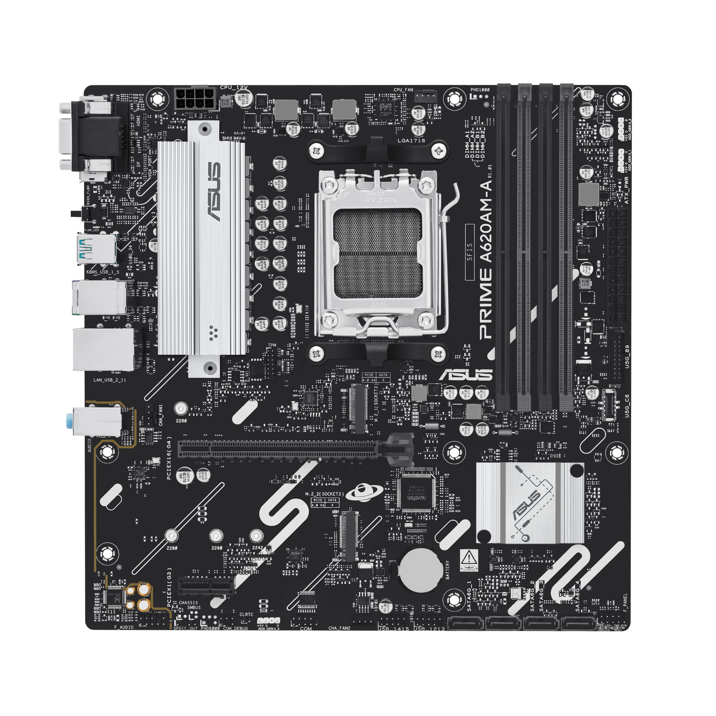ASUS PRIME A620AM-A-CSM - Motherboard - micro ATX - Socket AM5 - AMD A620A Chipsatz - USB-C 3.2 Gen 1, USB 3.2 Gen 1, USB 3.2 Gen 2 - Gigabit LAN - Onboard-Grafik (CPU erforderlich)