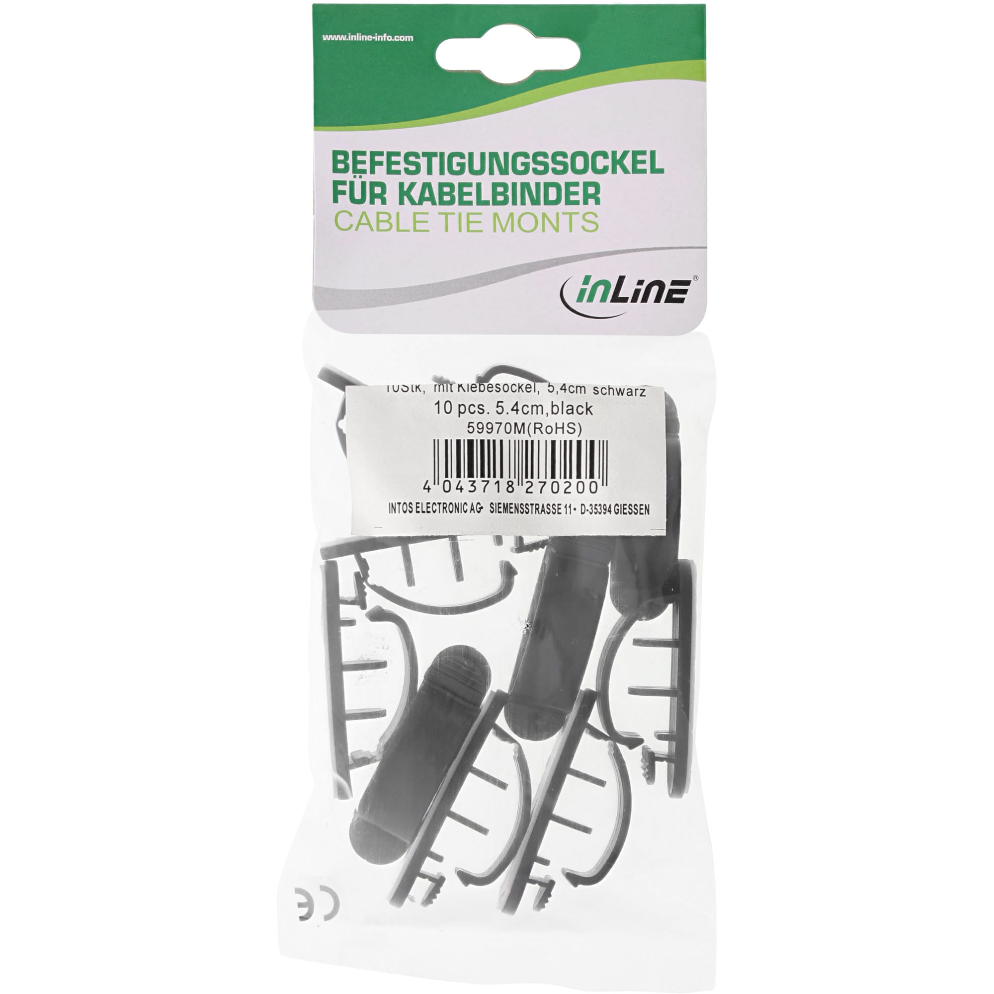 InLine Kabelmanager - mit Klebesockel - 8,5cm - schwarz,10er Pack