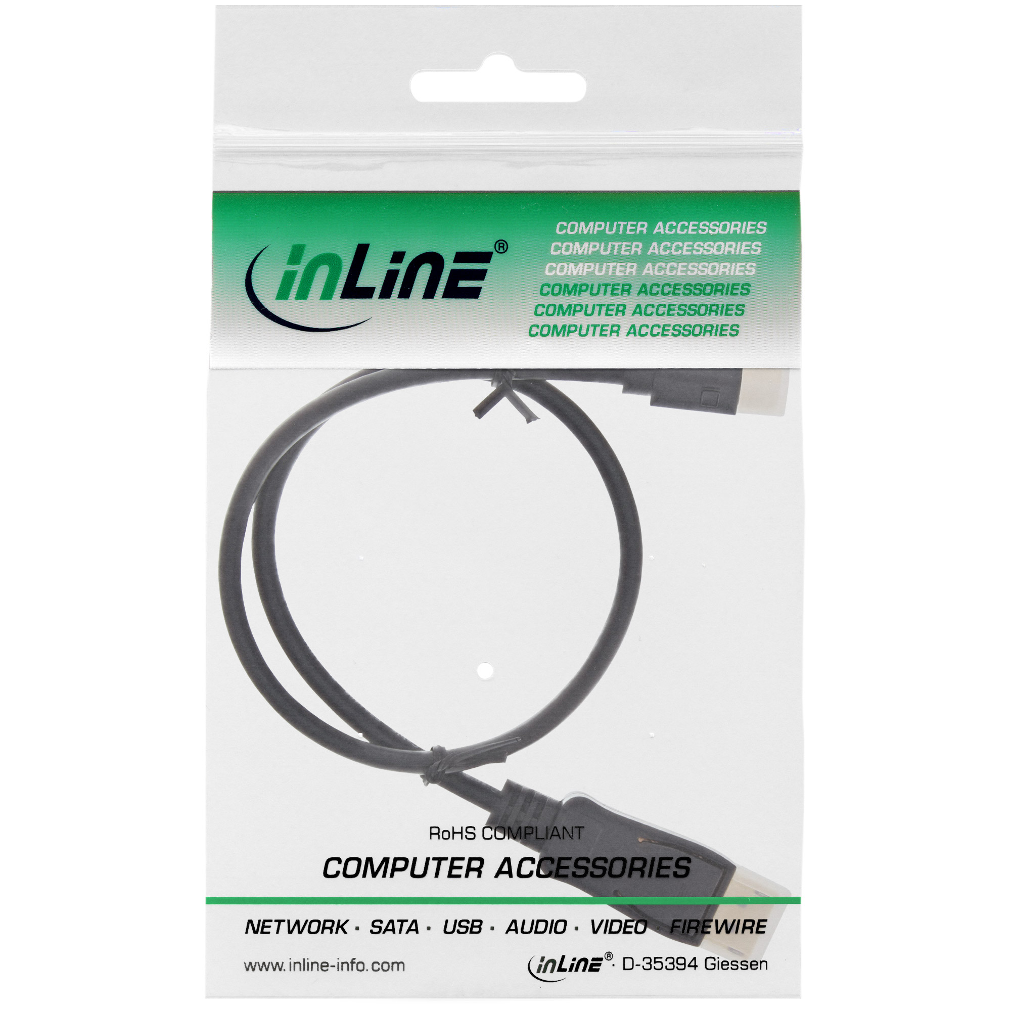 InLine Mini DisplayPort zu DisplayPort Kabel - schwarz - 0,3m