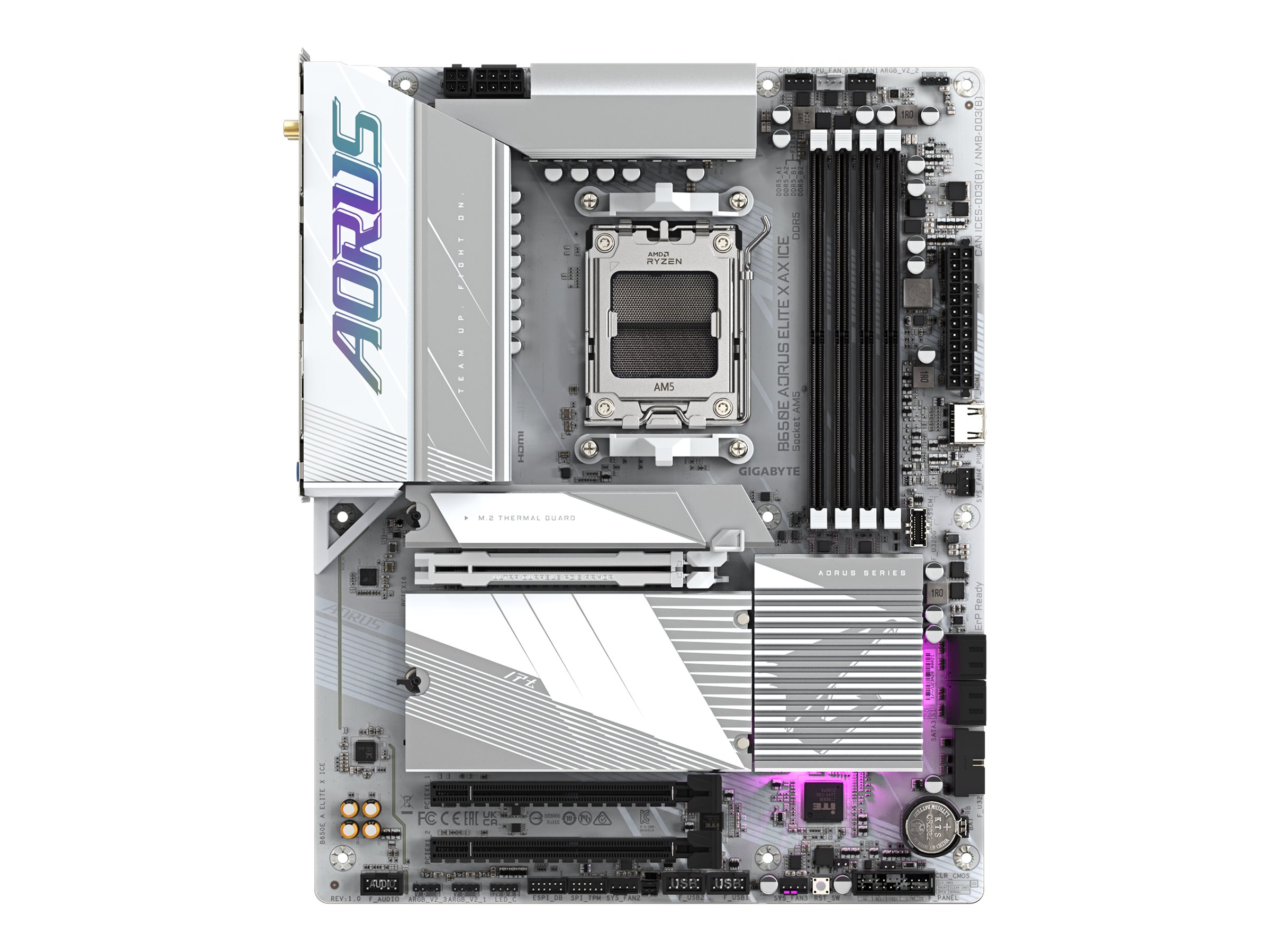 Gigabyte AORUS B650E ELITE X AX ICE - Motherboard - ATX - Socket AM5 - AMD B650 Chipsatz - USB-C 3.2 Gen2, USB 3.2 Gen 2, USB 3.2 Gen 1, USB-C 3.2 Gen 2x2 - 2.5 Gigabit LAN, Wi-Fi 6E, Bluetooth - Onboard-Grafik (CPU erforderlich)