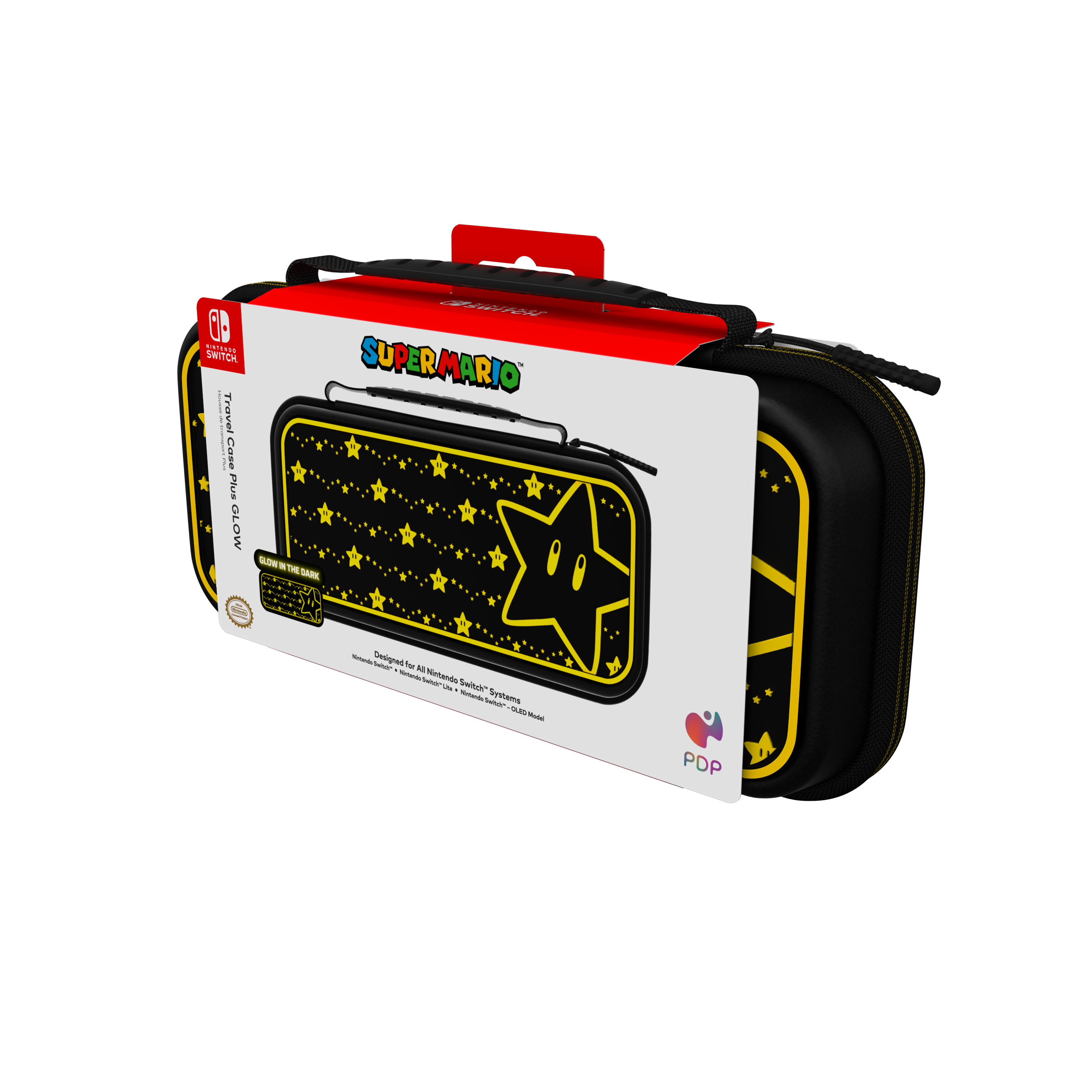 PDP 500-224-STGD, Hartschalenkoffer, Nintendo, Schwarz, Gelb, Nintendo Switch, Nintendo Switch Lite, Nintendo Switch OLED, Reißverschluss, Karton mit Aufhänger