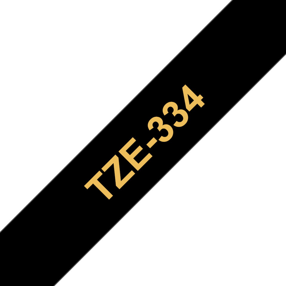 Brother TZe-334 - Standard-Klebstoff - gold auf schwarz - Rolle (1,2 cm x 8 m)