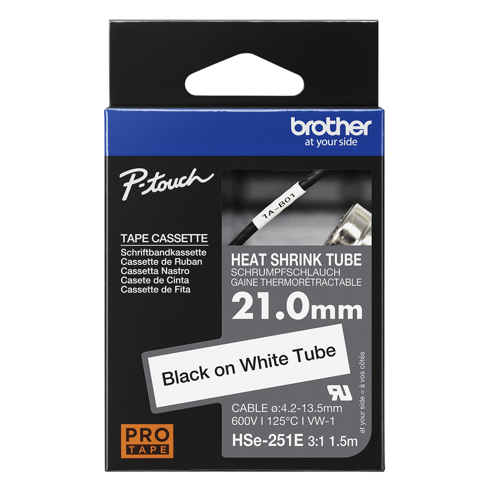 Brother HSe-251E - Schwarz auf Weiß - Rolle (2,1 cm x 1,5 m)