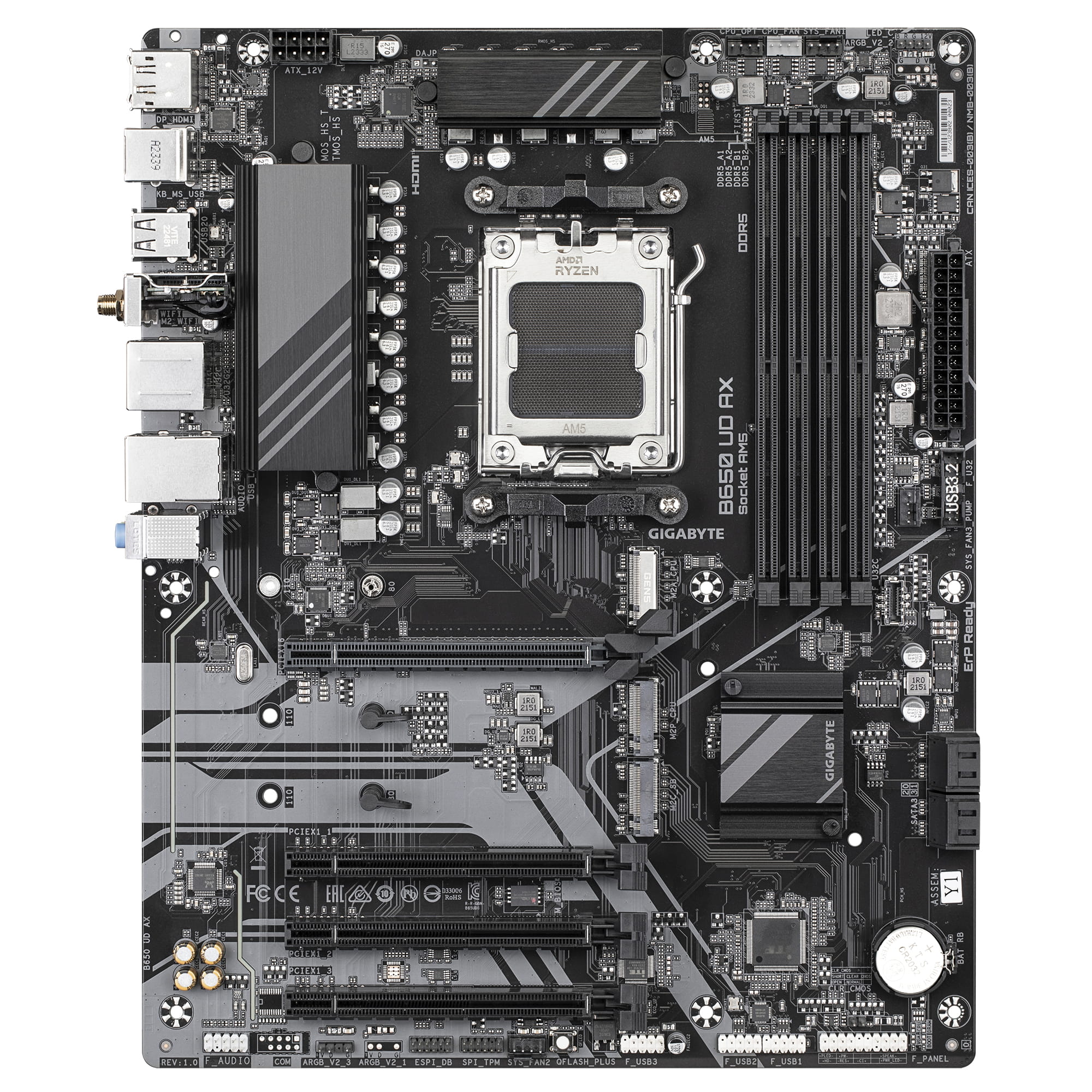 Gigabyte B650 UD AX - 1.0 - Motherboard - ATX - Socket AM5 - AMD B650 Chipsatz - USB-C 3.2 Gen 1, USB 3.2 Gen 2, USB 3.2 Gen 1 - Wi-Fi 6, Gigabit LAN, Bluetooth - Onboard-Grafik (CPU erforderlich)
