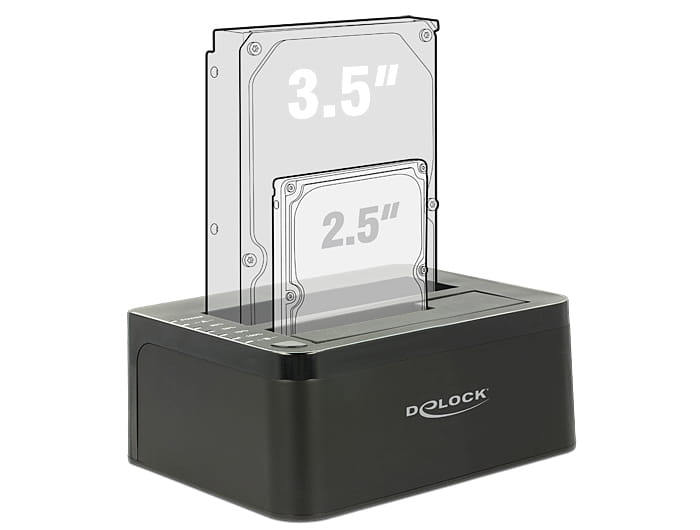 Delock Dual Docking Station SATA HDD > USB 3.0 with Clone Function - Speicher-Controller mit One-Touch-Klonen - 2.5", 3.5" (6.4 cm, 8.9 cm)