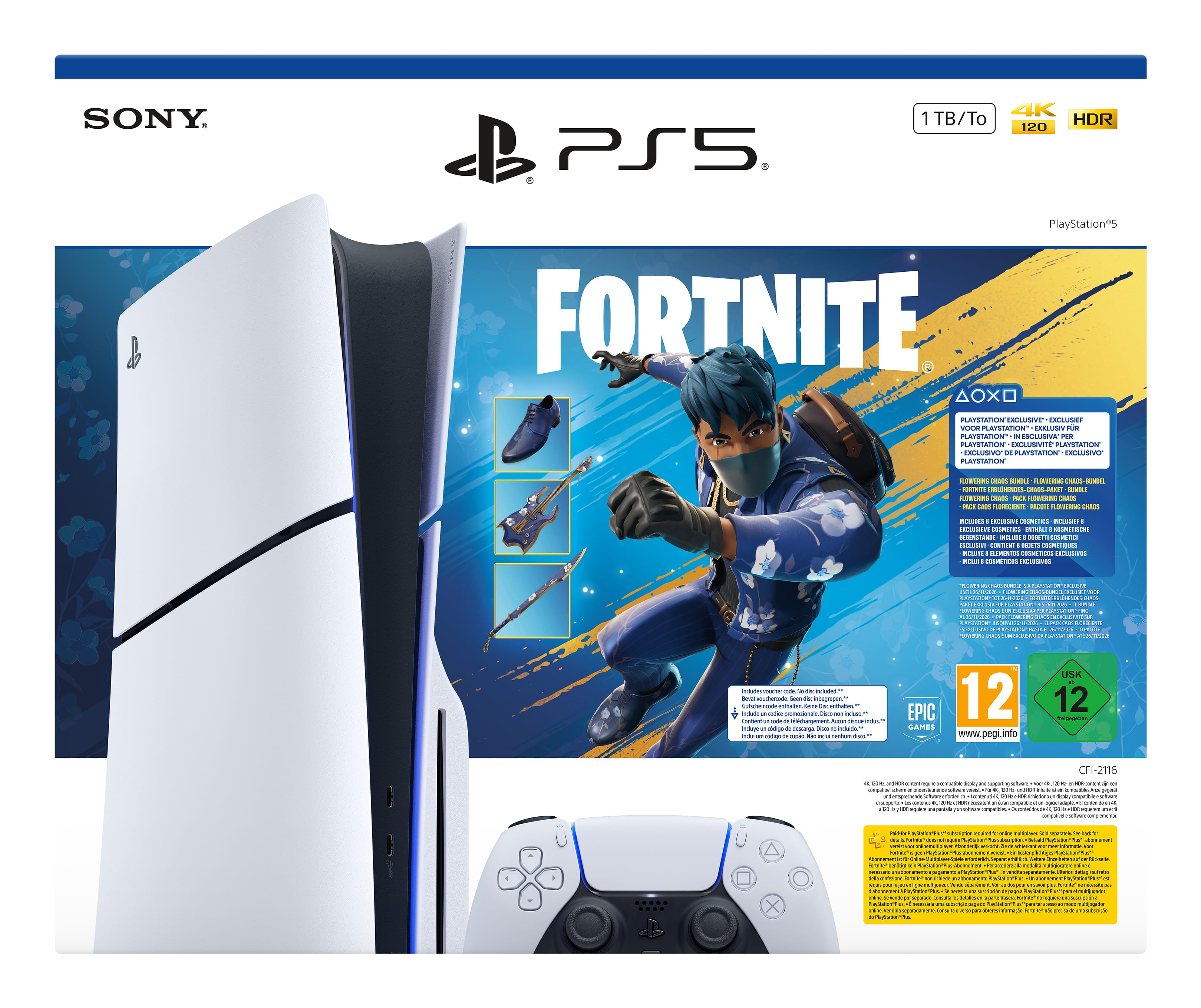 Sony Interactive Entertainment PlayStation 5 - Fortnite Flowering Chaos Bundle, PlayStation 5, Schwarz, Weiß, 16384 MB, GDDR6, 448 GB/s, AMD