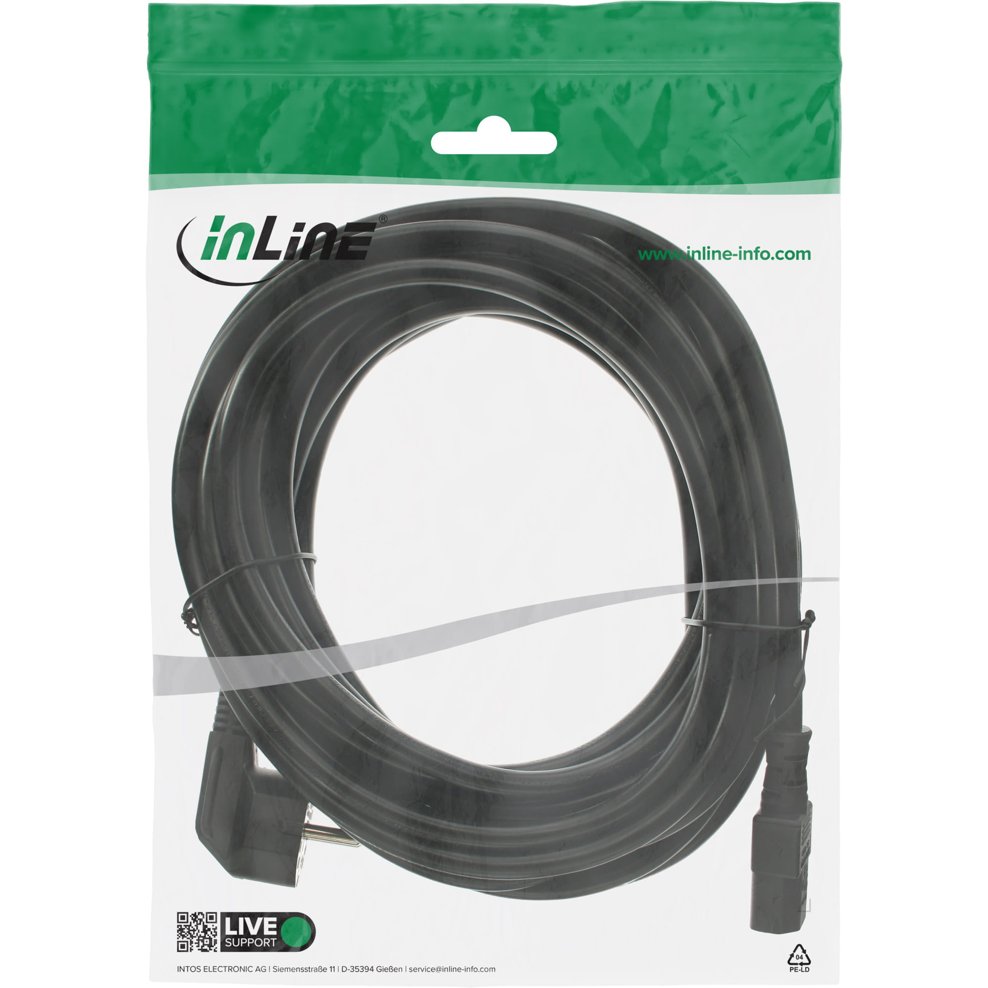 InLine Netzkabel - Schutzkontakt gewinkelt auf Kaltgerätestecker C13 - 7m