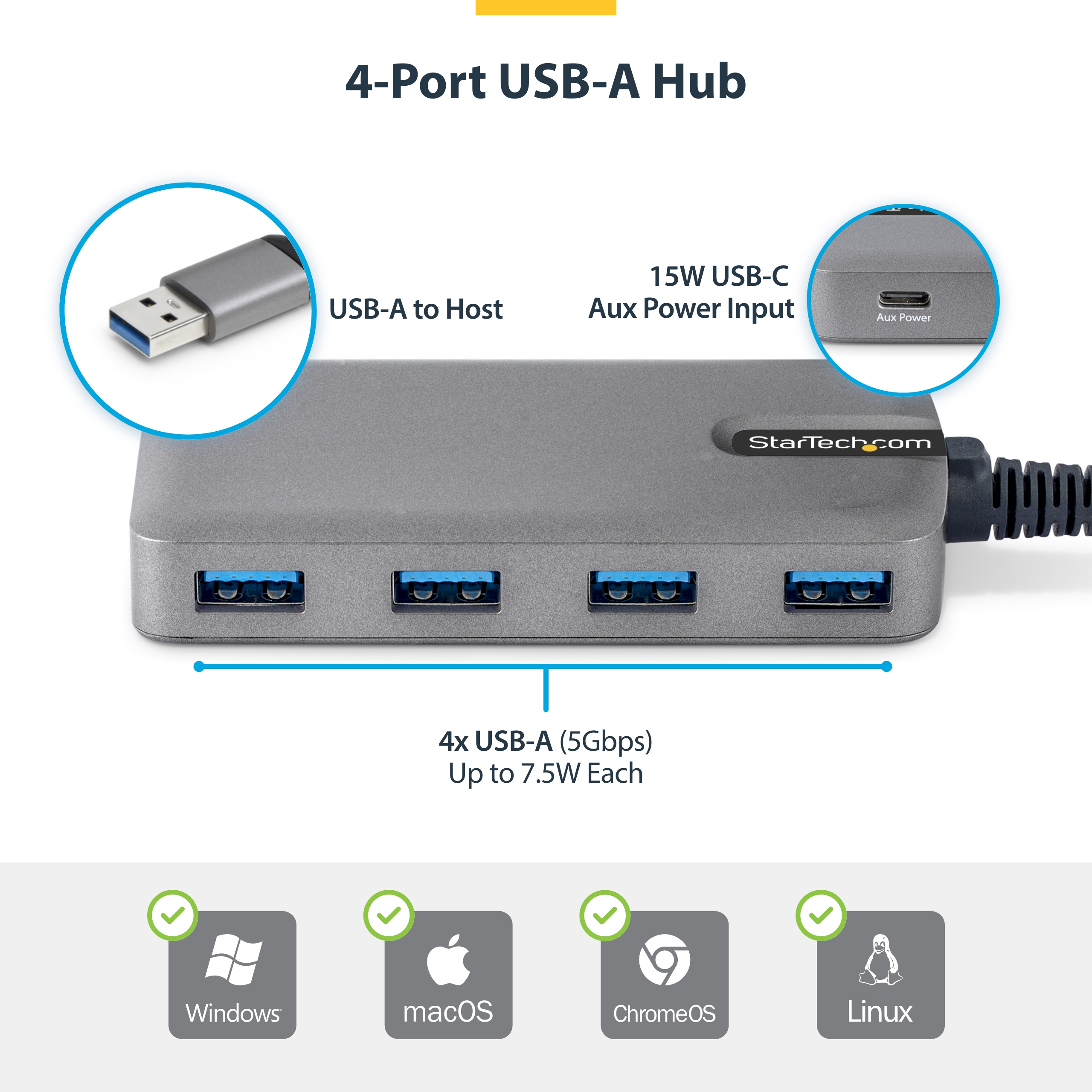 StarTech.com Hub - 4 x USB 3.2 Gen 1 + 1 x