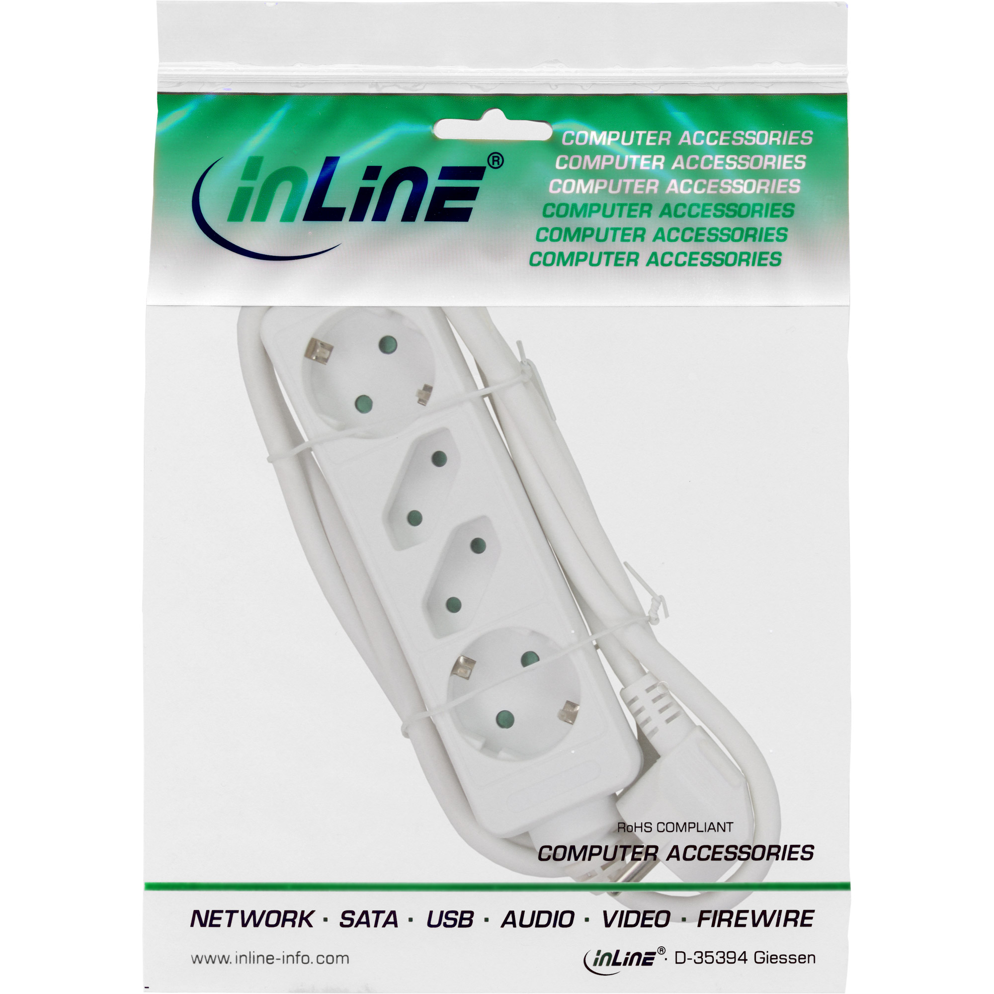 InLine Steckdosenleiste - 4-fach - 2x Schutzkontakt + 2x Euro - weiß - 3m InLine Steckdosenleiste - 4-fach - 2x Schutzkontakt + 2x Euro - weiß - 3m