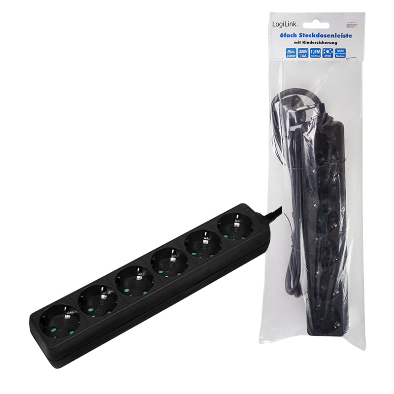 LogiLink Steckdosenleiste - Wechselstrom 250 V - 3500 Watt - Ausgangsanschlüsse: 6 (Typ F)