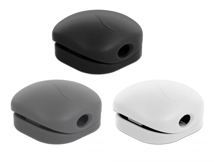 Delock Cable Clip Set - Kabelklammer - Tisch montierbar, Oberfläche montierbar, geeignet für Wandmontage - Grau, Schwarz, weiß (Packung mit 6)