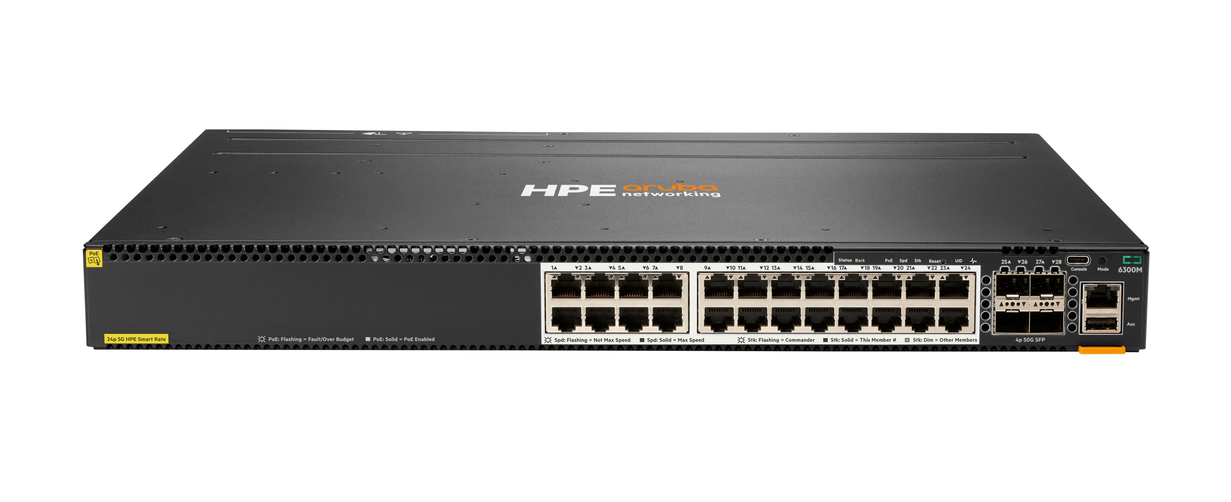 HPE Aruba Networking 6300M - Switch - L3 - managed - 24 x 1/2.5/5/10GBase-T + 4 x 1 Gigabit / 10 Gigabit / 25 Gigabit / 50 Gigabit SFP56 (Uplink / Stacking)