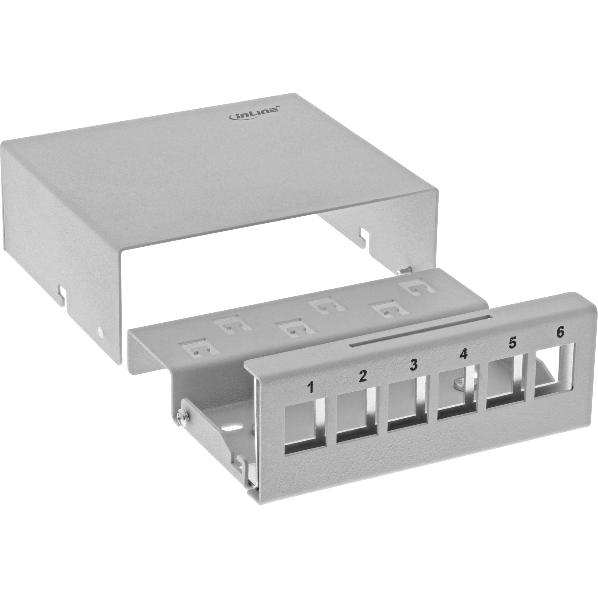 InLine Patchfeld-Dose Aufputz für 6x Keystone RJ45 - Metall - lichtgrau RAL7035