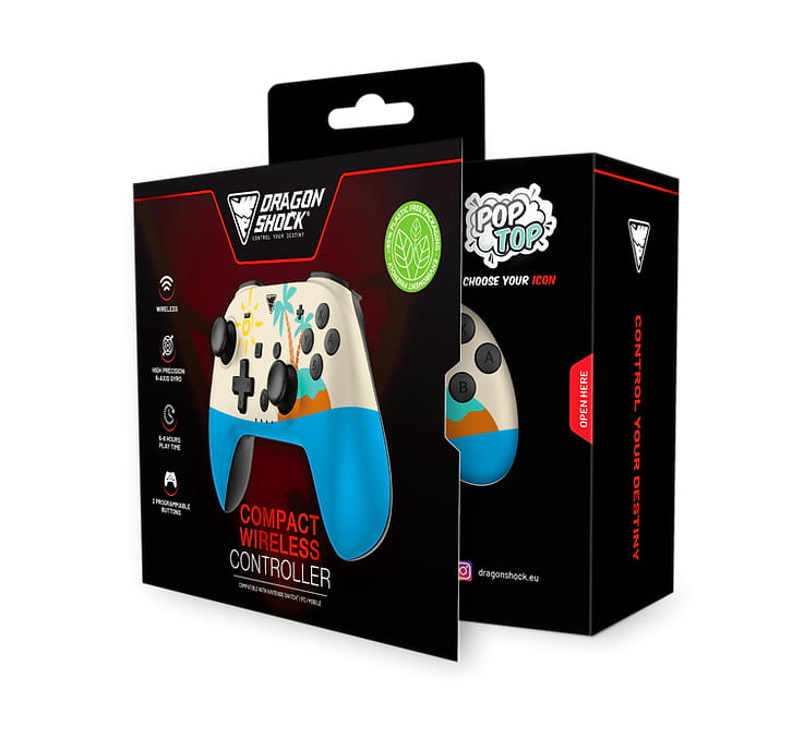 DragonShock PopTop Compact, Gamepad, Nintendo Switch, Schaltfläche Zurück, D-Pad, Home button, Reset-Taste, Kabellos, Bluetooth, USB Typ-C