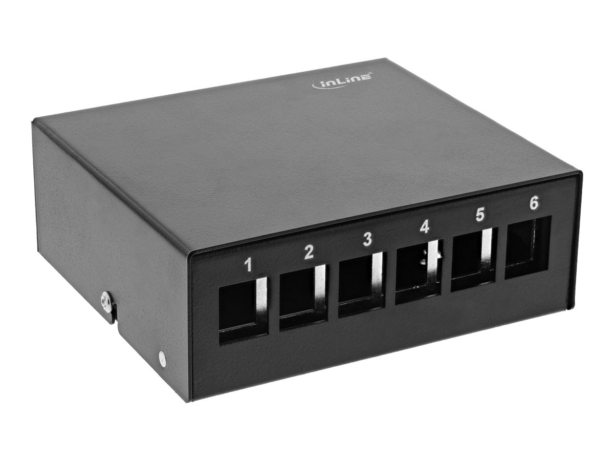 InLine Patchfeld-Dose Aufputz für 6x Keystone RJ45 - Metall - schwarz RAL9005