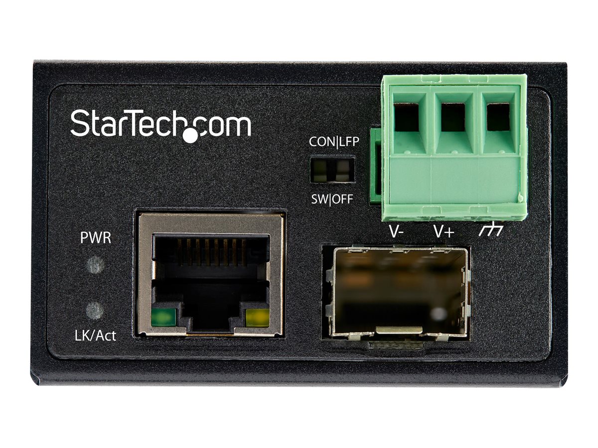 StarTech.com Industrial Media Converter - 100 Mbit/s Medienkonverter LWL Kupfer - Singlemode-/Multimode Glasfaser auf Kupfer Netzwerk - 12-56 V DC - IP-30/-40&deg;C bis 75&deg;C (IMC100MSFP)