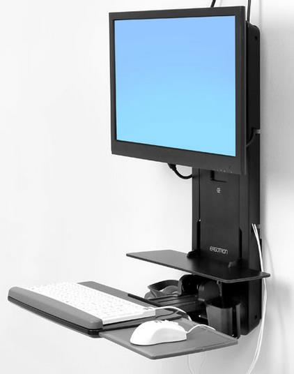 Ergotron Sit-Stand Vertical Lift, Patient Room - Befestigungskit (Handgelenkkissen, Maushalterung, vertikale Verstellschiene, Barcode-Scanner-Halter, Tastatur-Tablett, Monitorarm, Mausablage zum Herausziehen)