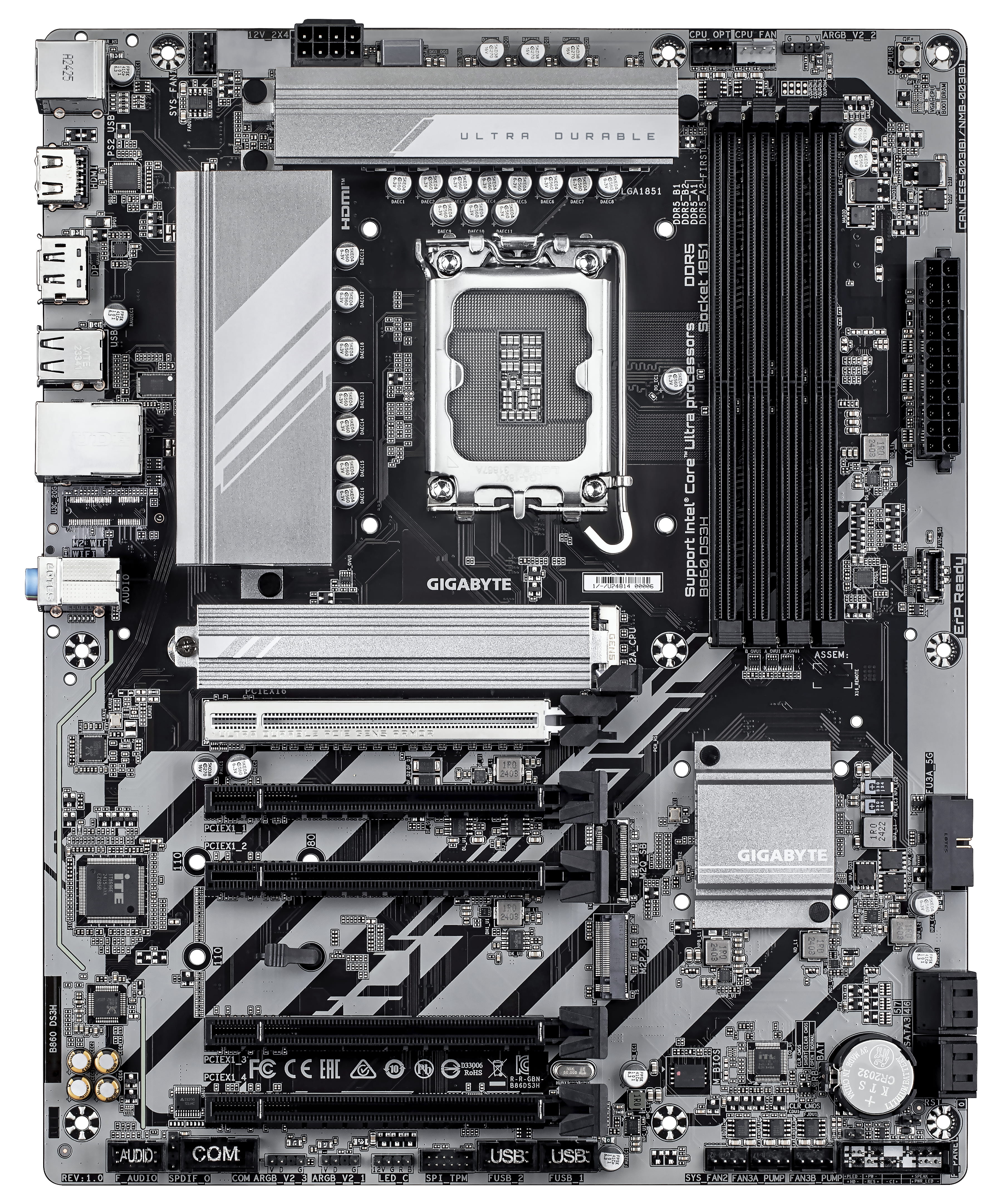 Gigabyte B860 DS3H - Motherboard - ATX - LGA1851 Sockel - B860 Chipsatz - USB-C 3.2 Gen 2x2, USB 3.2 Gen 2, USB-C 3.2 Gen 1, USB 3.2 Gen 1 - 2.5 Gigabit LAN - Onboard-Grafik (CPU erforderlich)