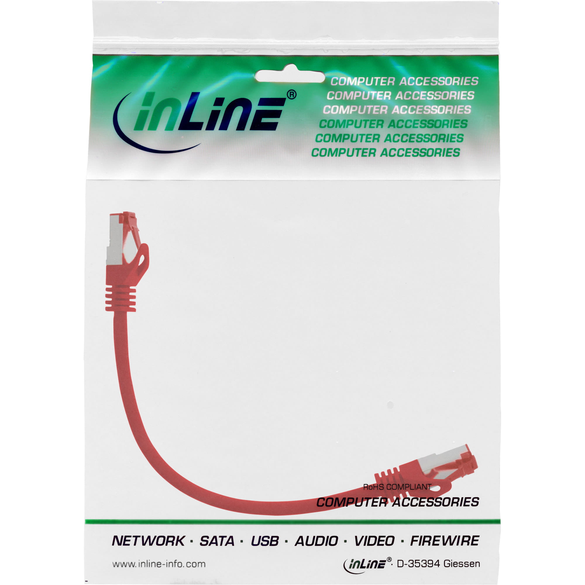 InLine Patchkabel - S/FTP (PiMf) - Cat.6 - 250MHz - PVC - CCA - rot - 0,3m