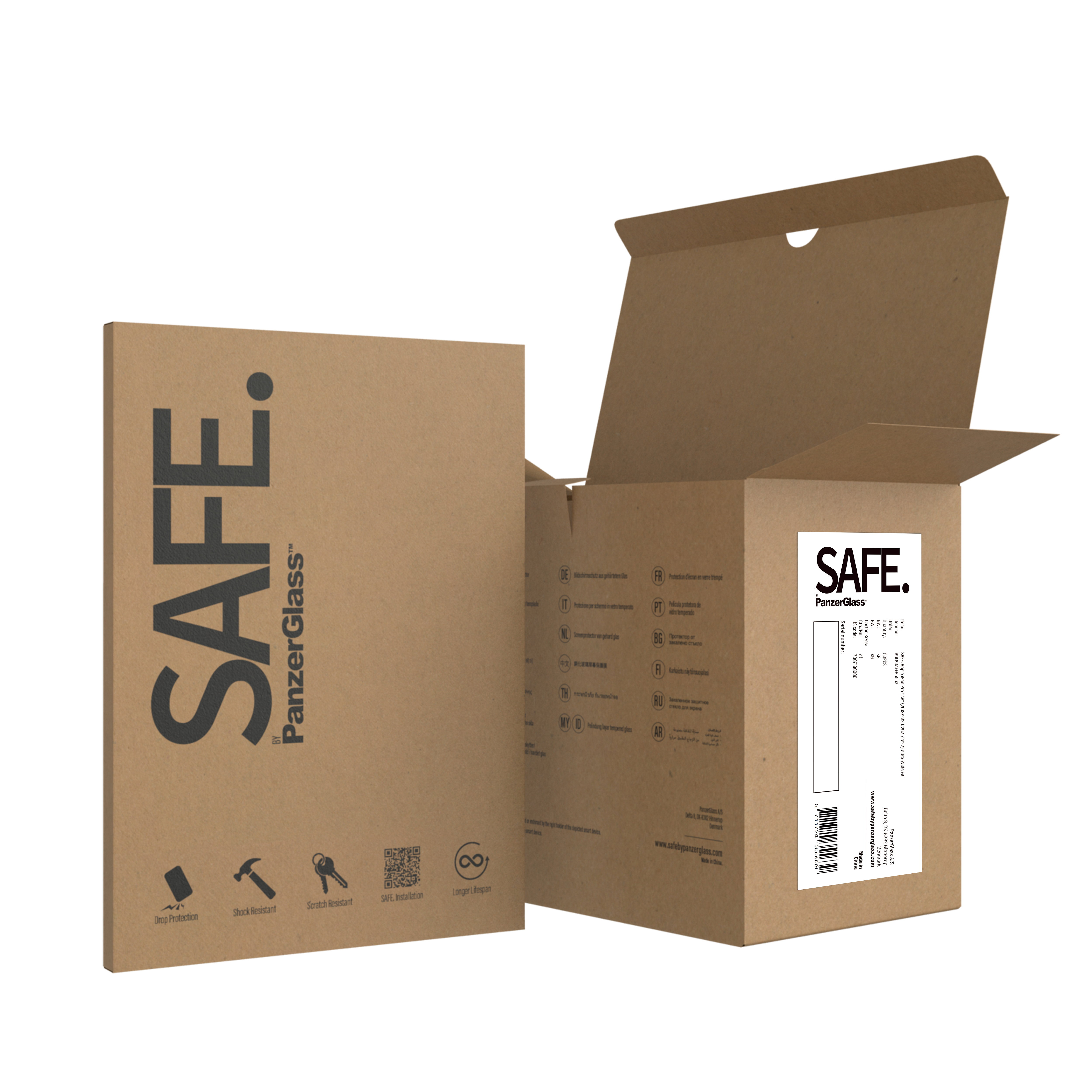 PanzerGlass SAFE. by ® Displayschutz iPad Pro 12.9'' (2018, 2020-2022) | Ultra-Wide Fit | Bulk, Apple, Apple - iPad Pro 12.9?, Apple - iPad Pro 12.9 (2021), Apple - iPad Pro 12.9'' (2020), Apple -..., Trockene Anwendung, Kratzresistent, Schockresistent,