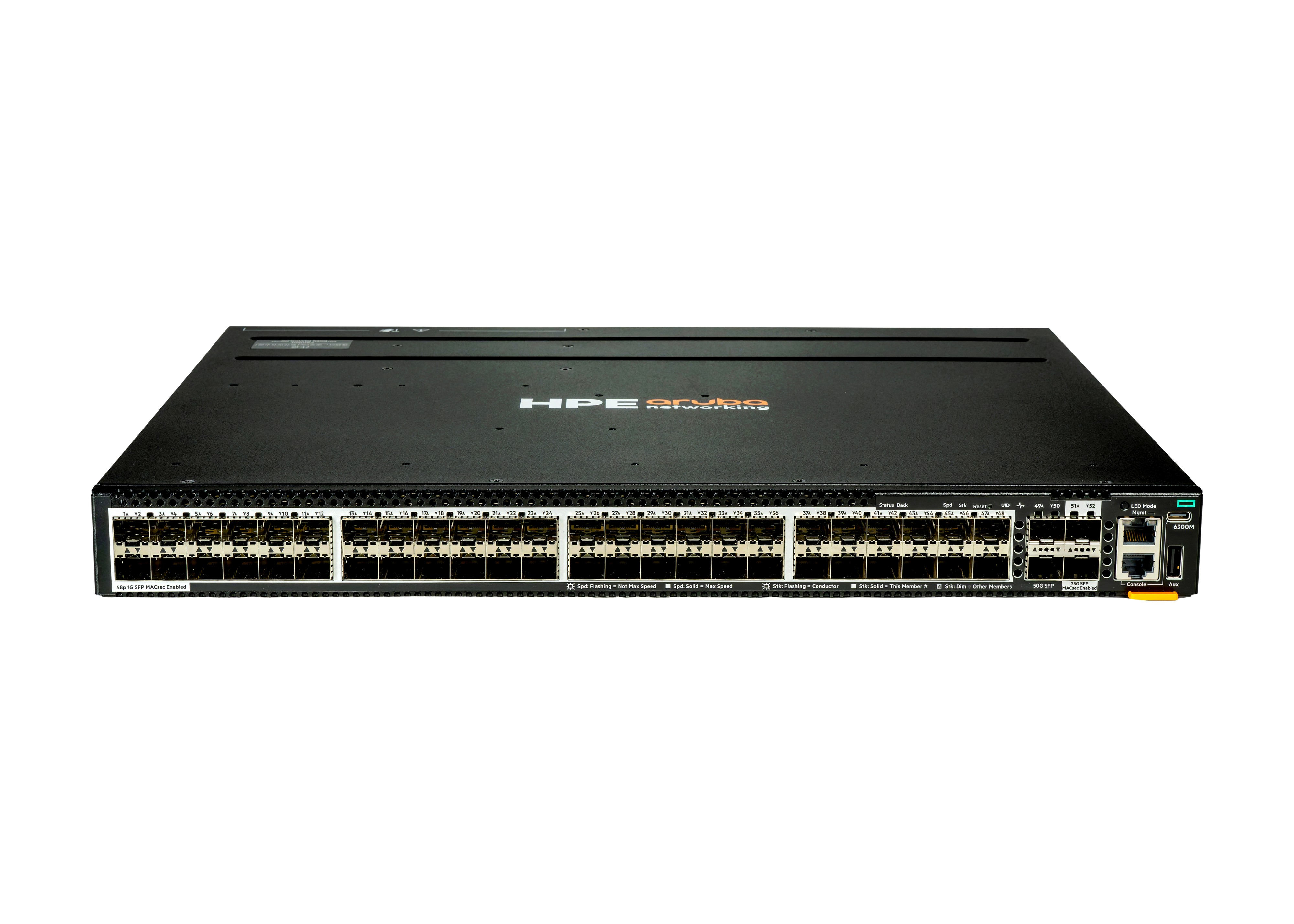 HPE Aruba Networking CX 6300M 48p SFP 1G 2p SFP56 50G 2p SFP28 25G MACsec Switch - Switch - L3 - managed - 48 x Gigabit SFP + 2 x 10 Gigabit / 25 Gigabit SFP + 2 x 10 Gigabit / 25 Gigabit / 50 Gigabit SFP (Uplink / Stacking)
