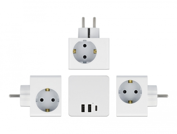 Delock Netzteil - 16 A - 6 Ausgabeanschlussstellen (2 x 9-polige USB Typ A, USB-C, 3 x Stecker CEE 7/3)
