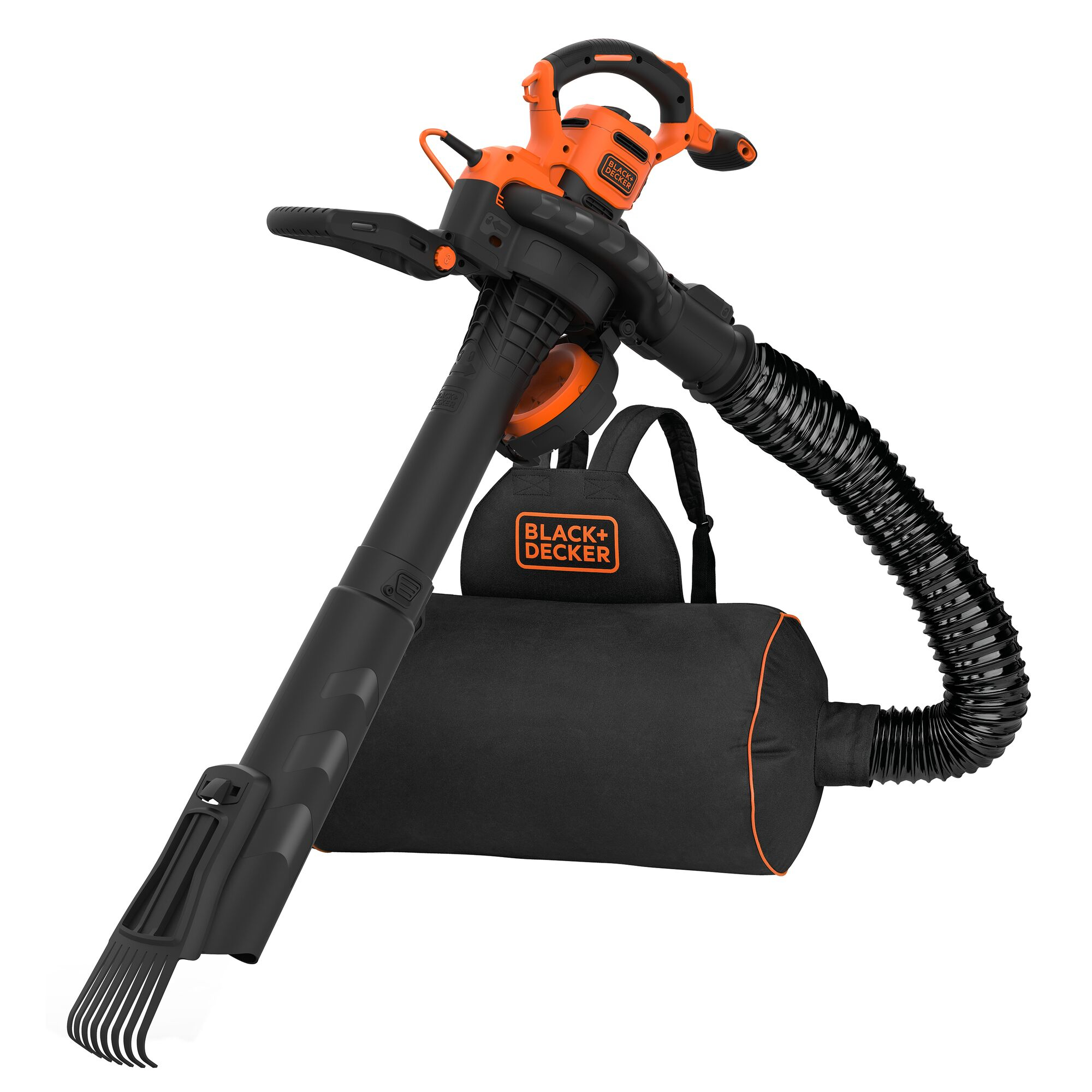 Black & Decker BEBLV301-QS, Rucksack-Gebläse, 206 km/h, 404 km/h, 268 m³/h, 72 l, Schwarz, Orange