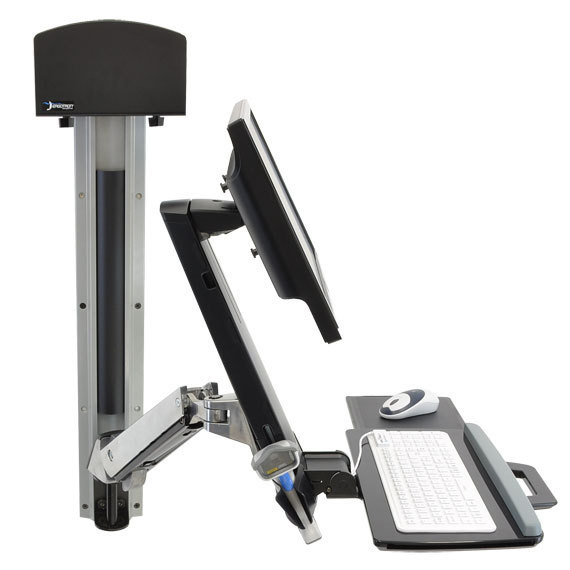 Ergotron Sit-Stand Combo System Mit CPU-Halter klein - Befestigungskit (CPU-Halter, 2 Schienenabdeckungen, 2 Kabelkanäle, Handgelenkkissen, einstellbarer Monitorarm, VESA-Halterung, Wandschiene 34", Montagesystem mit CPU-Halterung und Armen, Tastaturabl