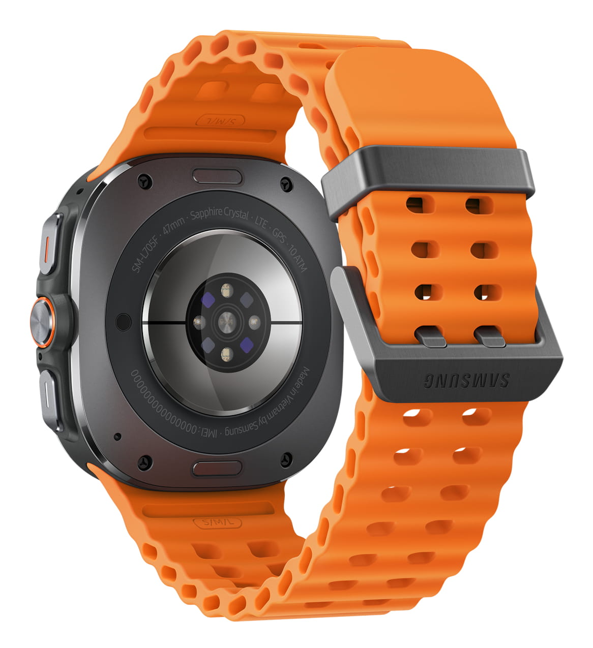 Samsung Galaxy Watch Ultra - 47 mm - titanfarben grau - intelligente Uhr mit Marineband - Gummi - Orange - Bandgröße: S/M/L - Anzeige 3.73 cm (1.5")