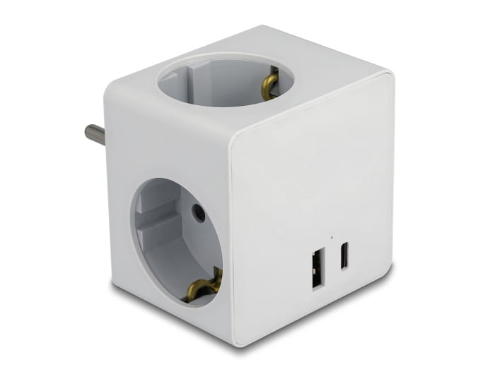 Delock Socket splitter - mit Kindersicherung - Wechselstrom 250 V - 3680 Watt - Eingabe, Eingang power CEE 7/7 - Ausgangsanschlüsse: 3 (power CEE 7/3, USB, 24 pin USB-C)