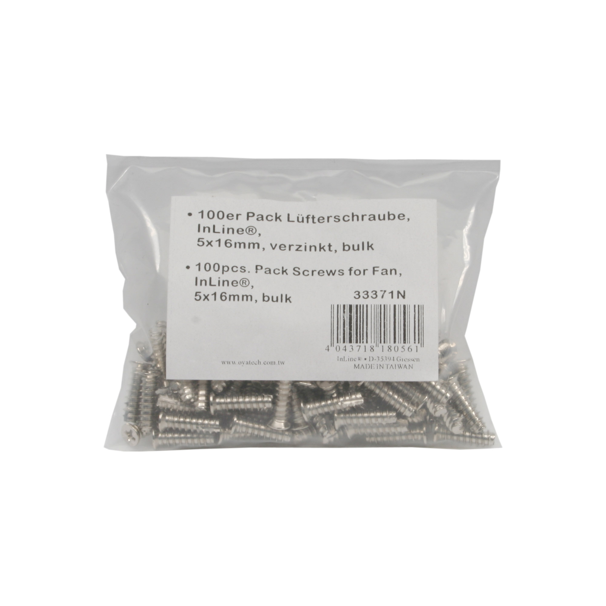 InLine Lüfterschrauben - 5x16mm - silbern 100er Pack