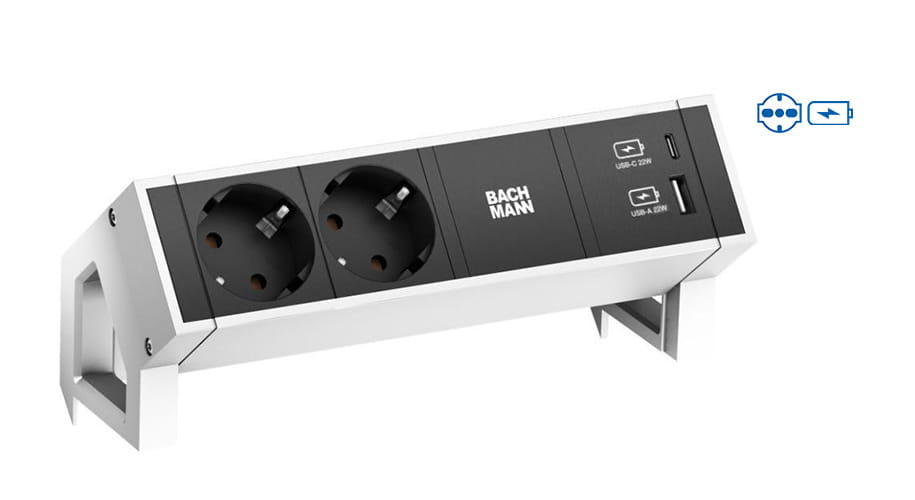 Bachmann DESK 2 - Steckdosenleiste - Eingabe, Eingang GST18 - Ausgangsanschlüsse: 2 (24 pin USB-C, USB, 2 x CEI 23-50 P 40)