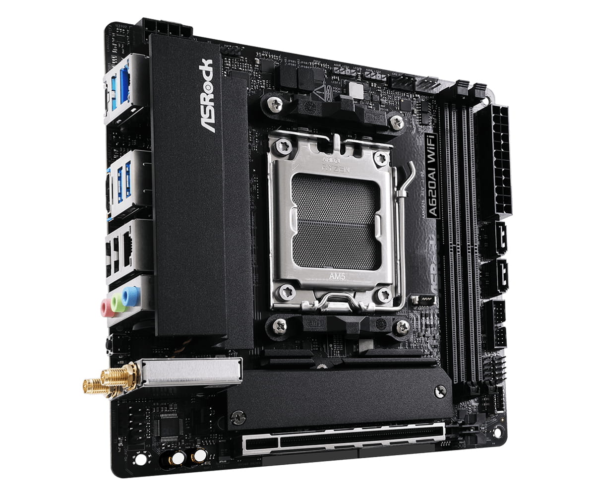 ASRock A620AI WiFi, AMD, Sockel AM5, AMD Ryzen 7000 Series, AMD Ryzen 8000 Series, AMD Ryzen 9000 Series, DDR5-SDRAM, 128 GB, DIMM