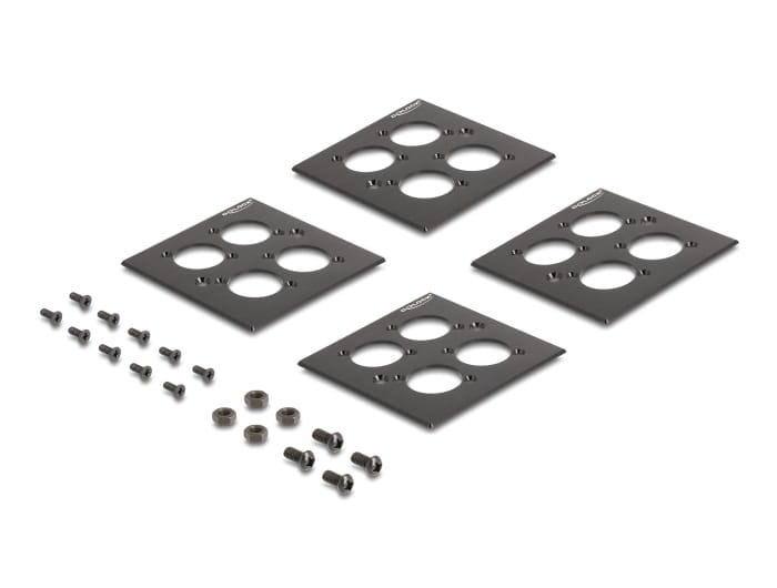 Delock Patchpanel (Blindblech) - 4 D-Typ Platten 86 x 86 mm und 4 Anschlüsse - Rack montierbar - Schwarz - 2U - 48.3 cm (19")