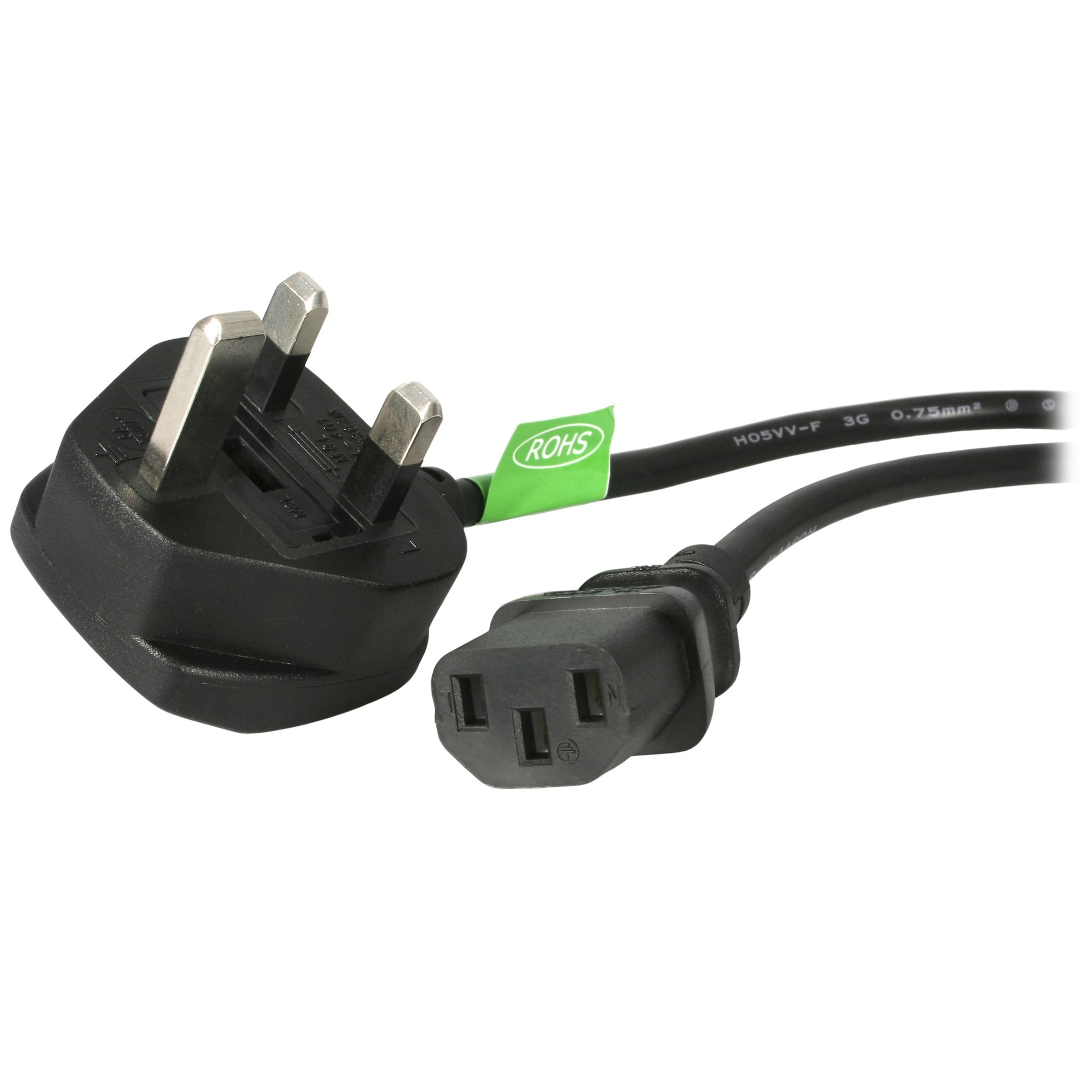 StarTech.com 1,8 m GB Computer Stromkabel, 18AWG, BS 1363 auf C13, 10A 250V, Schwarzes Ersatz-AC Stromkabel, Kaltgerätekabel / UK Stromkabel, PC Stromkabel, Fernsehgerät/Monitor Stromkabel (PXT101UK)
