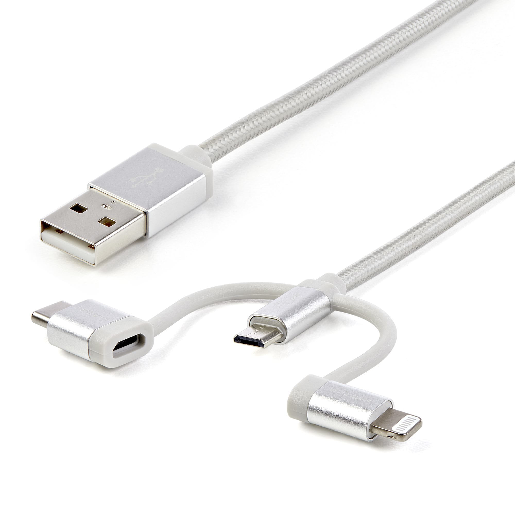 StarTech.com USB Lightning Kabel - USB-C Micro-B Laddekabel - 1m - geflochten - Silber - USB auf Lightning Kabel - USB zu USB C - USB-Kabel - USB (M)