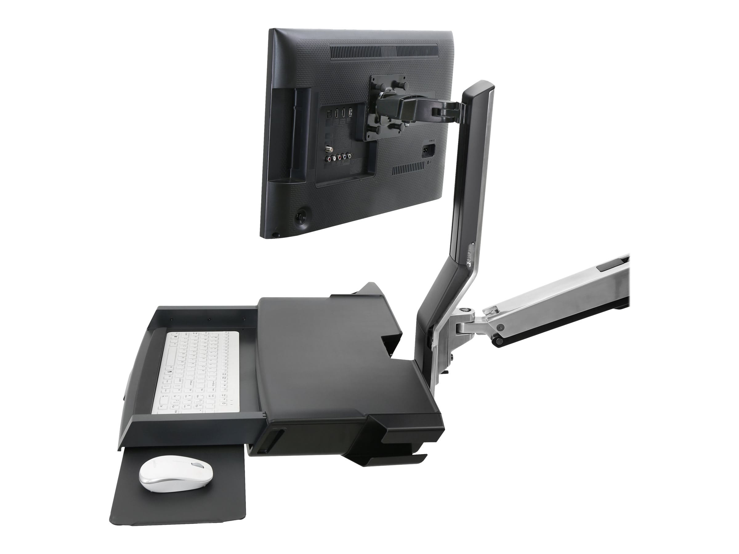 Ergotron SV Combo System with Worksurface & Pan, Small CPU Holder - Befestigungskit (CPU-Halter, Handgelenkkissen, Wandmontagehalterung, Schienenmontage Halterungsset, Mausablage zum Herausziehen, Monitorhalterung, Ablage für Barcode-Scanner und Maus, C