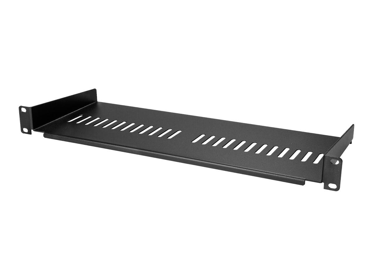 StarTech.com 1 HE Fachboden - Perforiertes Universal Rack Montage Regal für 19 Zoll Netzwerkschränke - Passiv Belüftet - Schwerlast - 20 kg Tragkraft - 18 cm Tiefe Ablage, Schwarz, Regalboden, Stahl, Schwarz, 1 Stück(e), 1,4 kg