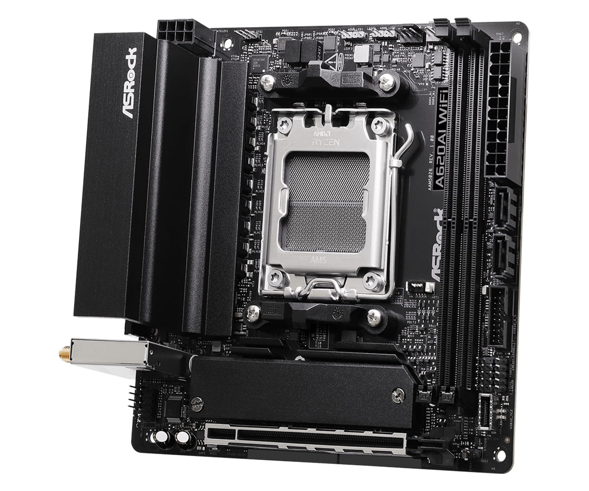 ASRock A620AI WiFi, AMD, Sockel AM5, AMD Ryzen 7000 Series, AMD Ryzen 8000 Series, AMD Ryzen 9000 Series, DDR5-SDRAM, 128 GB, DIMM