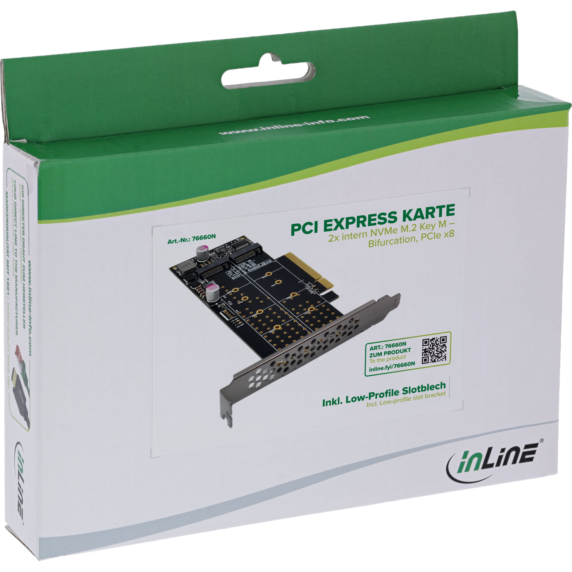 InLine PCIe Karte zu 2x intern NVMe M.2 Key M – Bifurcation - PCIe x8