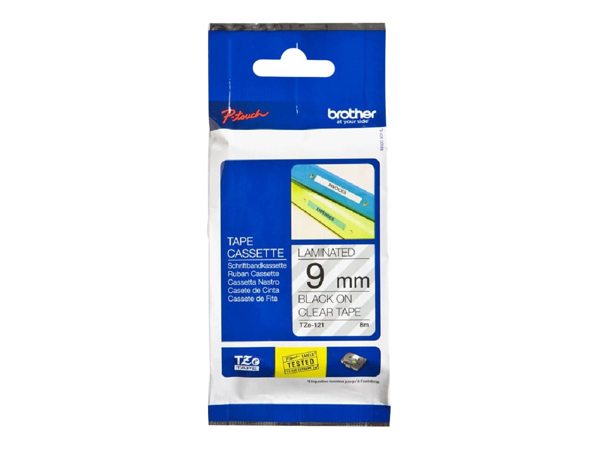 Brother TZe-121 - Standard-Klebstoff - schwarz auf durchsichtig - Rolle (0,9 cm x 8 m)